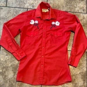 Ely Cattleman Vintage Red Shirt with Floral Embroidery